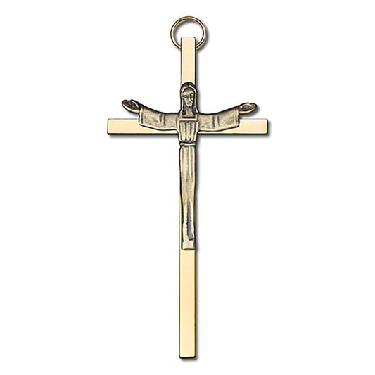 4 inch Antique Gold Risen Christ on a Polished Brass Cross - 4465G/G
