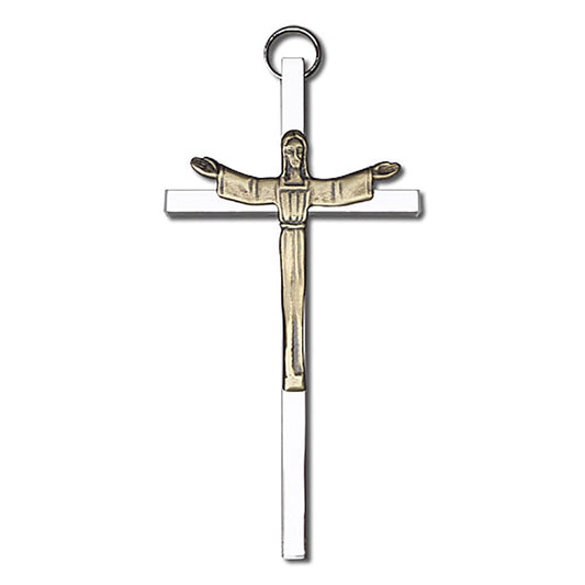 4 inch Antique Gold Risen Christ on a Polished Silver Finish Cross - 4465G/S