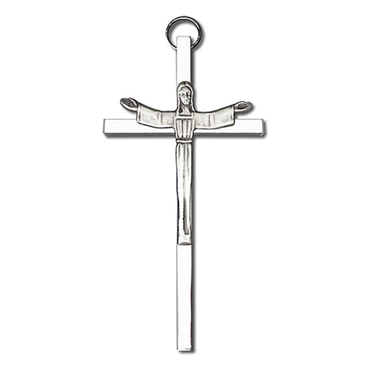 4 inch Antique Silver Risen Christ on a Polished Silver Finish Cross - 4465S/S