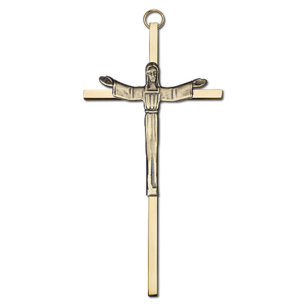 6 inch Antique Gold Risen Christ on a Polished Brass Cross - 4565G/G
