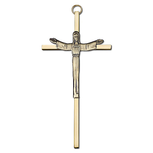 6 inch Antique Gold Risen Christ on a Polished Brass Cross - 4565G/G
