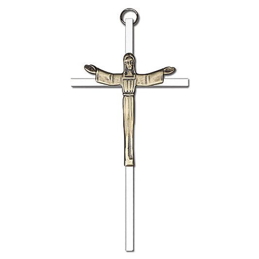 6 inch Antique Gold Risen Christ on a Polished Silver Finish Cross - 4565G/S