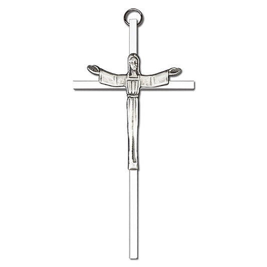 6 inch Antique Silver Risen Christ on a Polished Silver Finish Cross - 4565S/S