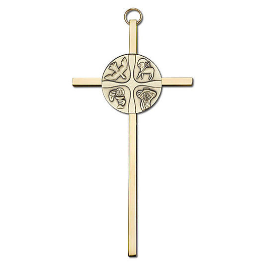 6 inch Antique Gold Christian Life on a Polished Brass Cross - 4674G/G