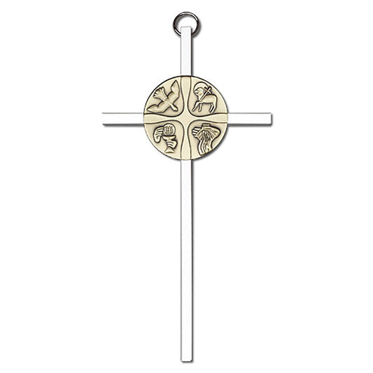 6 inch Antique Gold Christian Life on a Polished Silver Finish Cross - 4674G/S