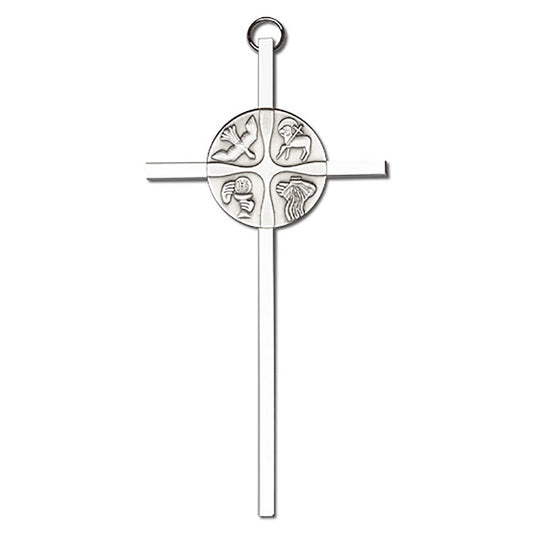 6 inch Antique Silver Christian Life on a Polished Silver Finish Cross - 4674S/S