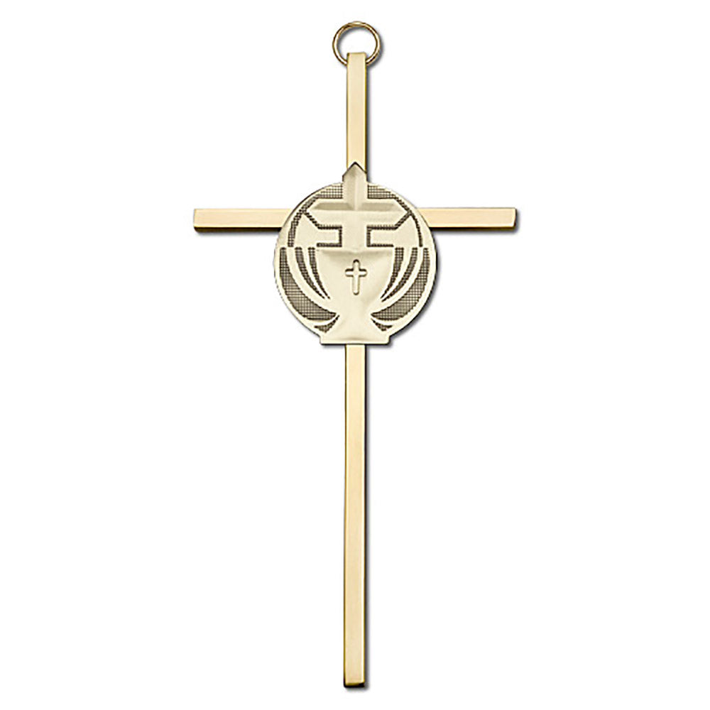 6 inch Antique Gold Communion on a Polished Brass Cross - 4695G/G