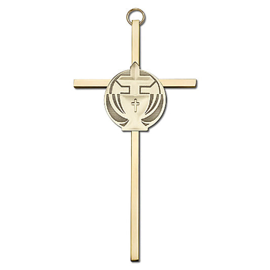 6 inch Antique Gold Communion on a Polished Brass Cross - 4695G/G