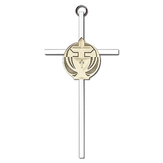 6 inch Antique Gold Communion on a Polished Silver Finish Cross - 4695G/S