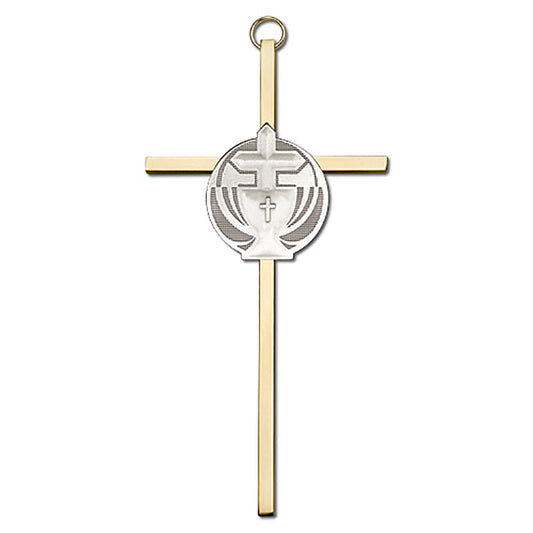6 inch Antique Silver Communion on a Polished Silver Finish Cross - 4695S/G