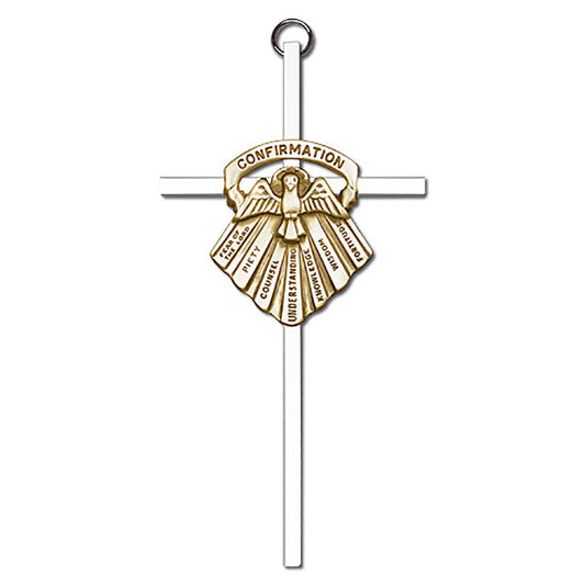 6 inch Antique Gold Confirmation on a Polished Silver Finish Cross - 4697G/S