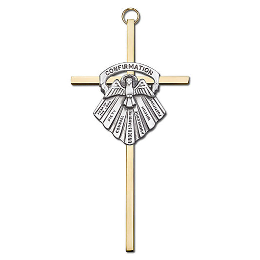 6 inch Antique Gold Confirmation on a Polished Brass Cross - 4697G/G