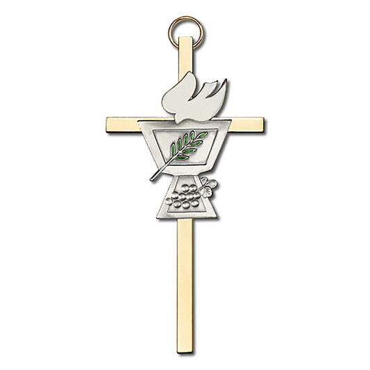 4 inch Antique Gold Confirmation Chalice on a Polished Brass Cross - 4820G/G