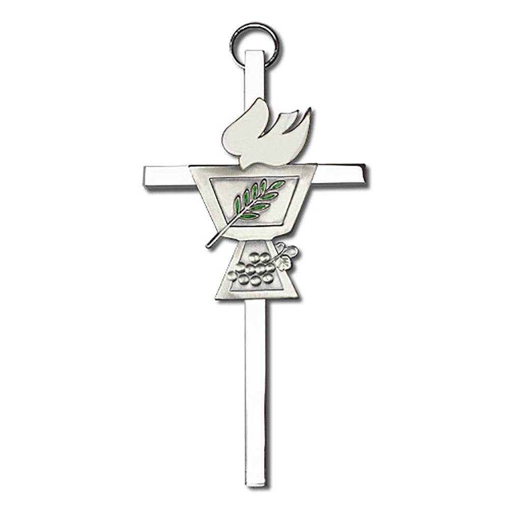 4 inch Antique Silver Confirmation Chalice on a Polished Silver Finish Cross - 4820S/S