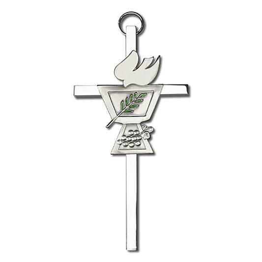 4 inch Antique Silver Confirmation Chalice on a Polished Silver Finish Cross - 4820S/S