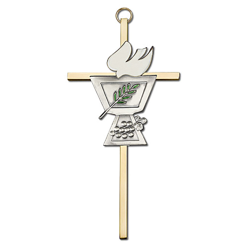 6 inch Antique Gold Confirmation Chalice on a Polished Brass Cross - 4920G/G