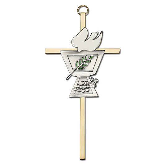 6 inch Antique Gold Confirmation Chalice on a Polished Brass Cross - 4920G/G
