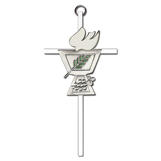 6 inch Antique Silver Confirmation Chalice on a Polished Silver Finish Cross - 4920S/S