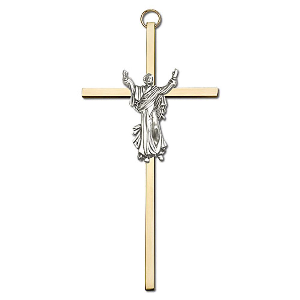 6 inch Antique Gold Risen Christ on a Polished Brass Cross - 4930 - 4930G/G
