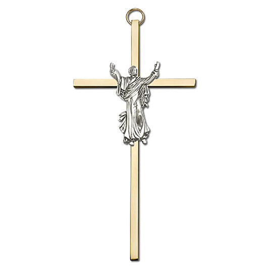 6 inch Antique Gold Risen Christ on a Polished Brass Cross - 4930 - 4930G/G