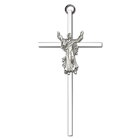 6 inch Antique Silver Risen Christ on a Polished Silver Finish Cross - 4930 - 4930S/S