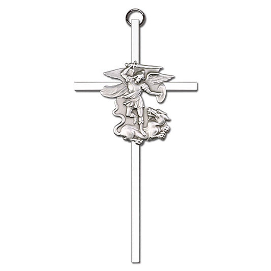 6 inch Antique Silver St. Michael on a Polished Silver Finish Cross - 4945S/S