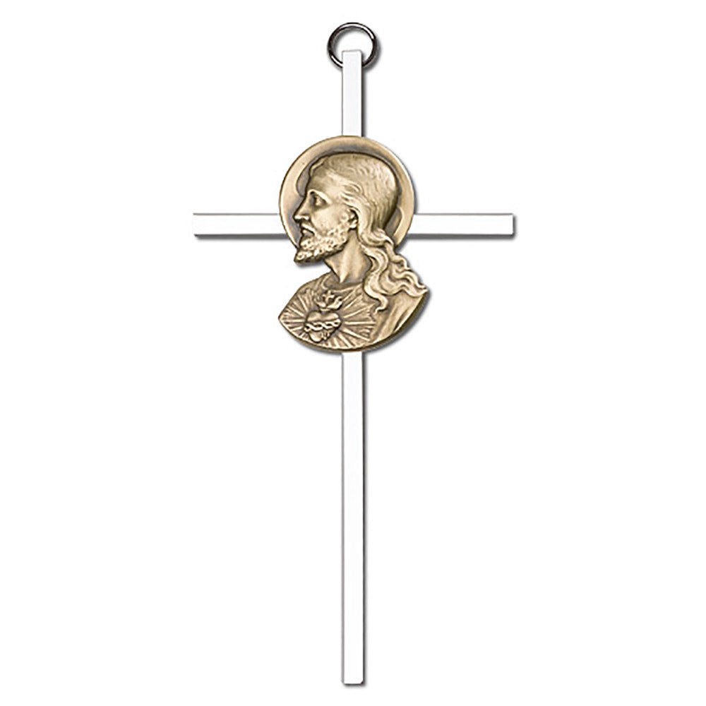 6 inch Antique Gold Sacred Heart on a Polished Silver Finish Cross - 4950G/S