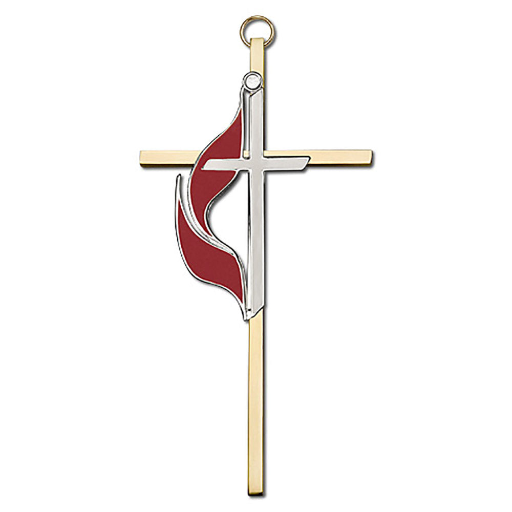 6 inch Polished Brass Enameled Methodist on a Polished Brass Cross - 4960G/G
