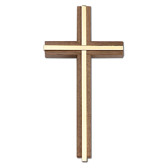 6 inch Plain Crucifix, Walnut w/ Polished Brass inlay - 5000G