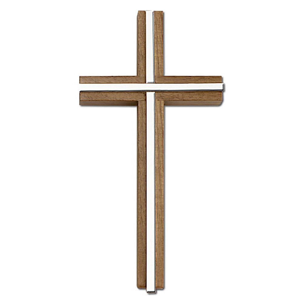 6 inch Plain Crucifix, Walnut w/ Polished Silver Finish inlay - 5000S