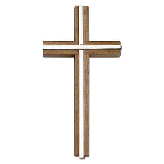 6 inch Plain Crucifix, Walnut w/ Polished Silver Finish inlay - 5000S