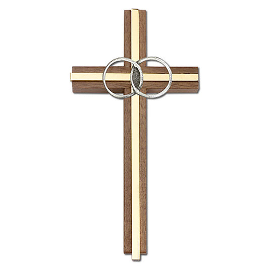 6 inch Marriage Cross, Walnut w/ Antique Silver inlay - 5002S/G