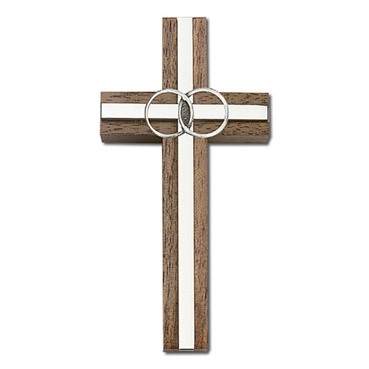 4 inch Marriage Cross, Walnut w/ Antique Silver inlay - 5003S/S