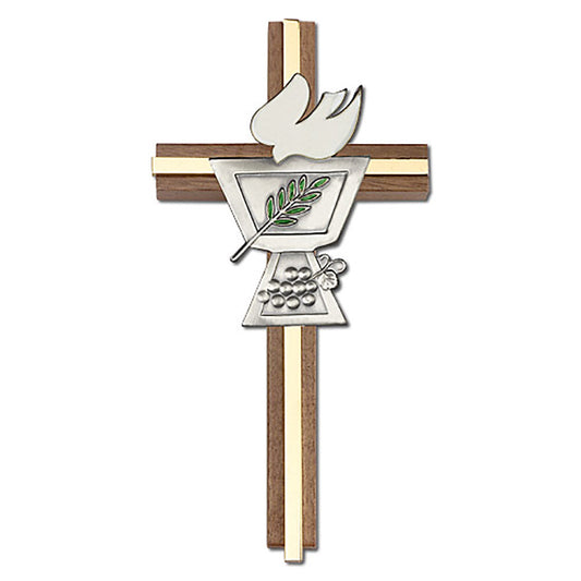 6 inch Enameled Confirmation Chalice Cross, Walnut w/ Antique Gold inlay - 5020G/G