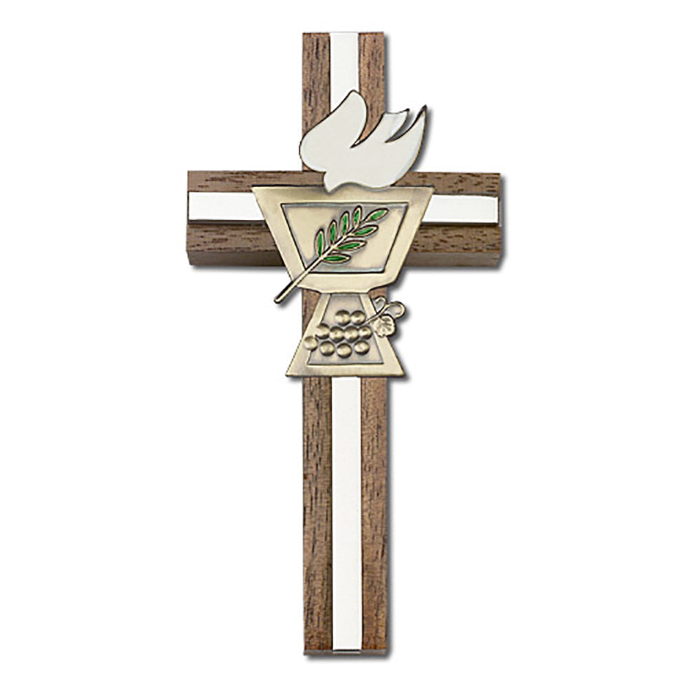 4 inch Enameled Confirmation Chalice Cross, Walnut w/ Antique Gold inlay - 5021G/S