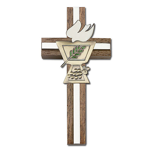 4 inch Enameled Confirmation Chalice Cross, Walnut w/ Antique Gold inlay - 5021G/S