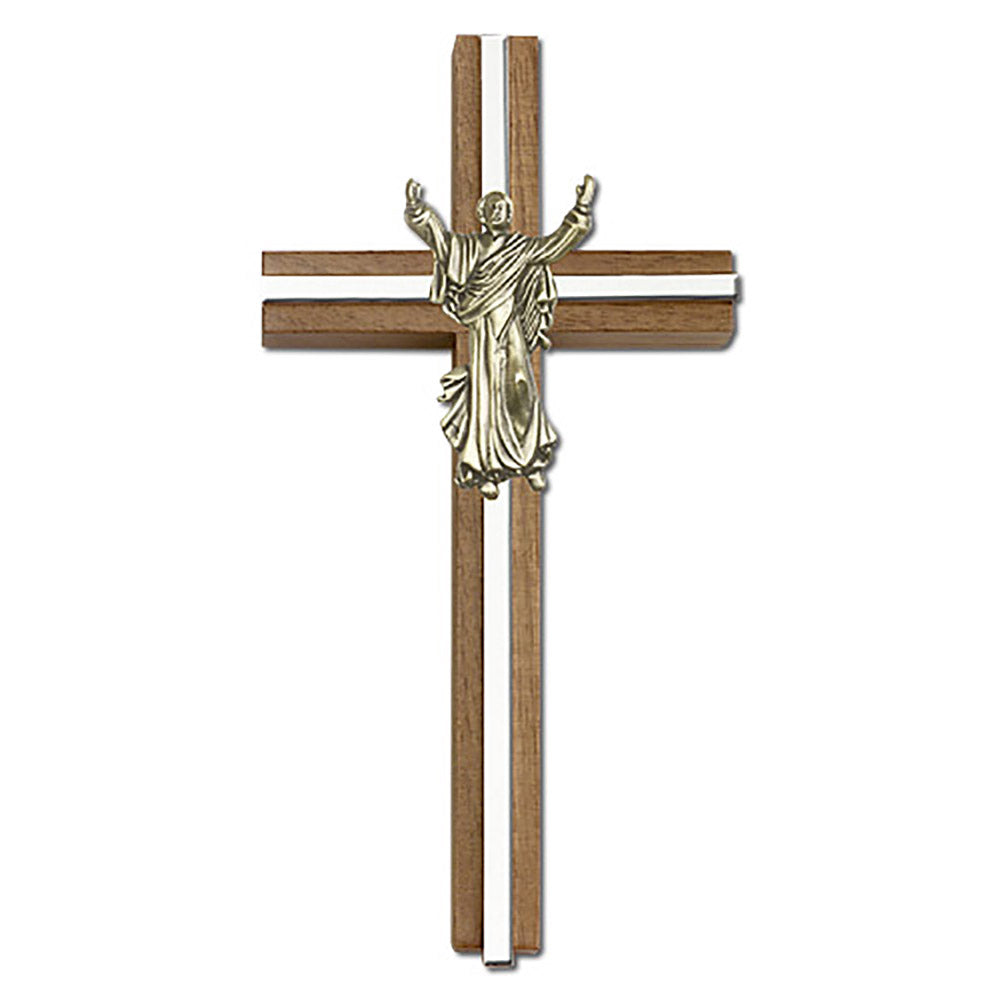 6 inch Contemporary Risen Christ Cross, Walnut w/ Antique Gold inlay - 5030G/S