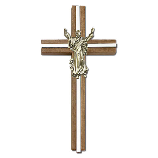 6 inch Contemporary Risen Christ Cross, Walnut w/ Antique Gold inlay - 5030G/S