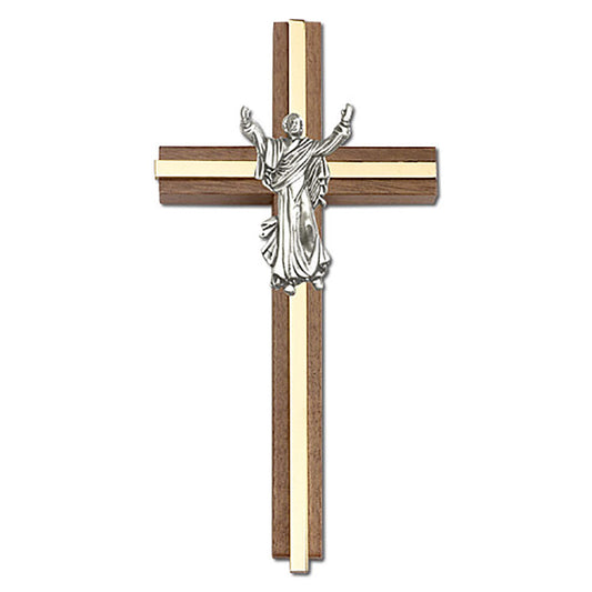 6 inch Contemporary Risen Christ Cross, Walnut w/ Antique Gold inlay - 5030G/G