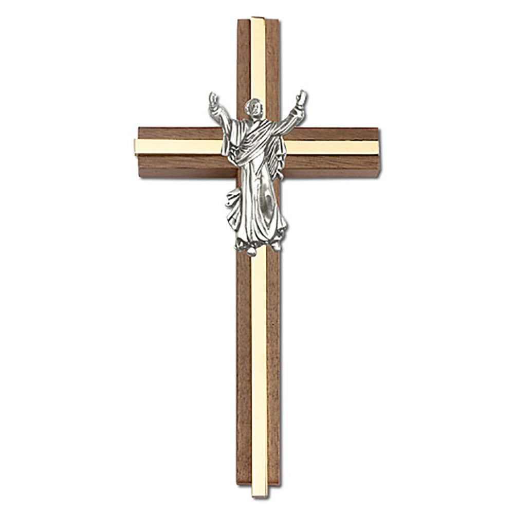6 inch Contemporary Risen Christ Cross, Walnut w/ Antique Silver inlay - 5030S/G