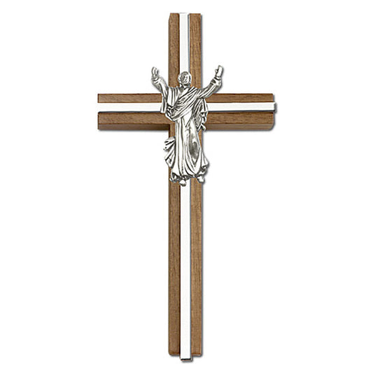 6 inch Contemporary Risen Christ Cross, Walnut w/ Antique Silver inlay - 5030S/S
