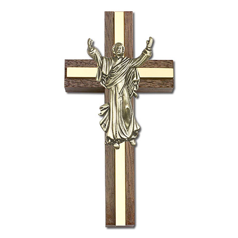 4 inch Contemporary Risen Christ Cross, Walnut w/ Antique Gold inlay - 5031G/G