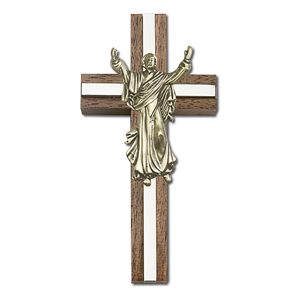 4 inch Contemporary Risen Christ Cross, Walnut w/ Antique Gold inlay - 5031G/S
