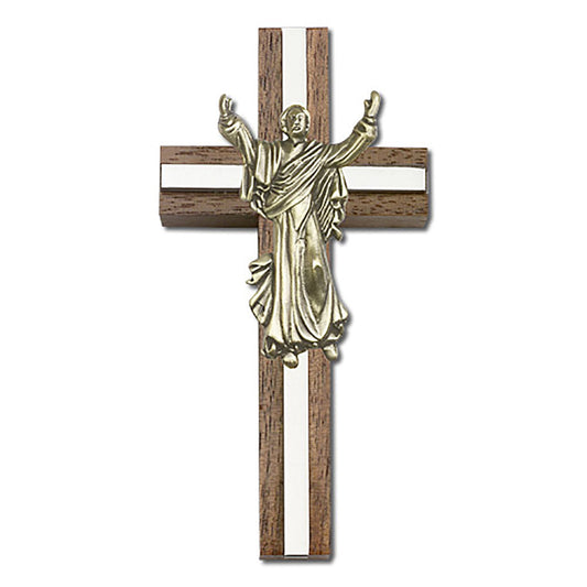 4 inch Contemporary Risen Christ Cross, Walnut w/ Antique Gold inlay - 5031G/S
