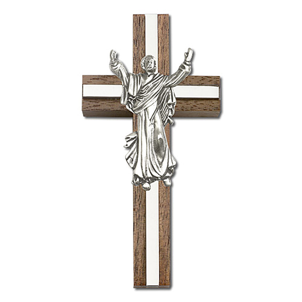 4 inch Contemporary Risen Christ Cross, Walnut w/ Antique Silver inlay - 5031S/S