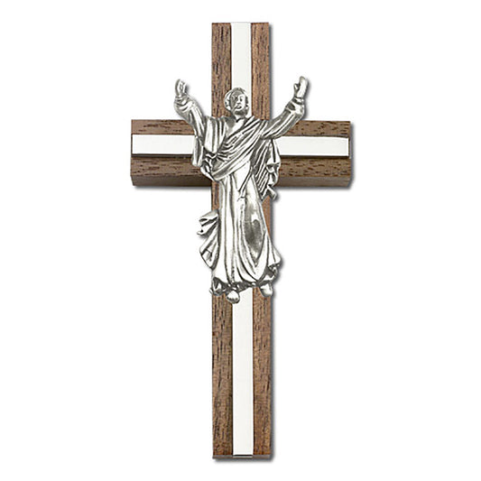 4 inch Contemporary Risen Christ Cross, Walnut w/ Antique Silver inlay - 5031S/S