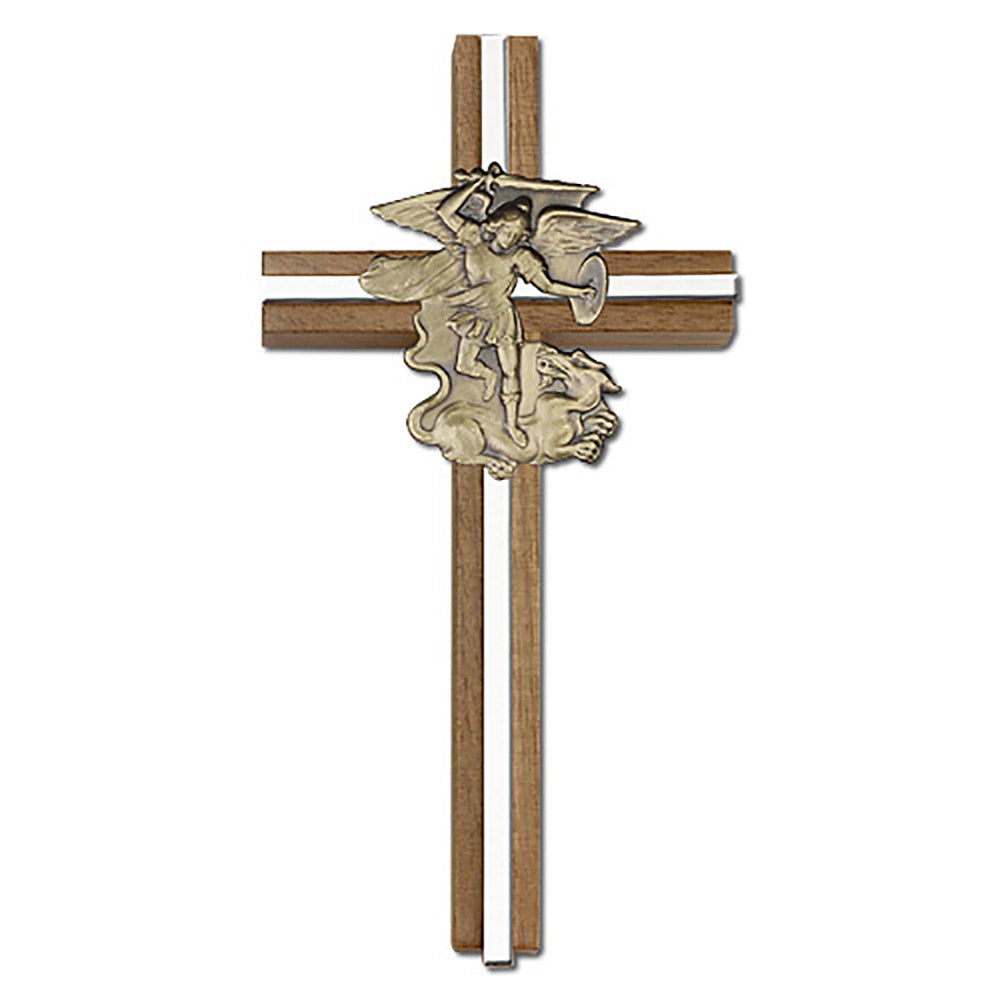 6 inch St. Michael Cross, Walnut w/ Antique Gold inlay - 5045G/S