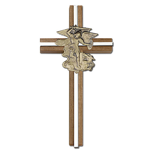 6 inch St. Michael Cross, Walnut w/ Antique Gold inlay - 5045G/S