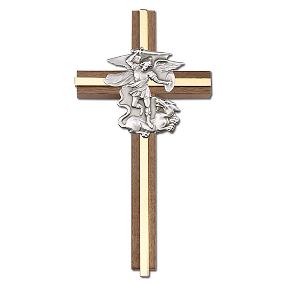 6 inch St. Michael Cross, Walnut w/ Antique Silver inlay - 5045S/G