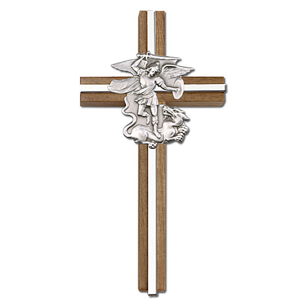 6 inch St. Michael Cross, Walnut w/ Antique Silver inlay - 5045S/S